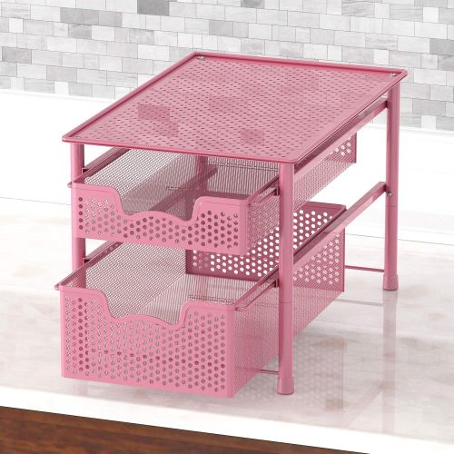  [아마존 핫딜] Simple Houseware Stackable 2 Tier Sliding Basket Organizer Drawer, Pink