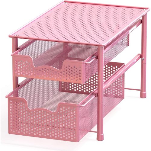  [아마존 핫딜] Simple Houseware Stackable 2 Tier Sliding Basket Organizer Drawer, Pink