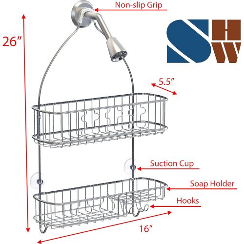  [아마존 핫딜] Simple Houseware Bathroom Hanging Shower Head Caddy Organizer, Chrome (26 x 16 x 5.5 inches)