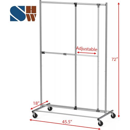  [아마존 핫딜] Simple Houseware Dual Bar Adjustable Garment Rack, Chrome, 72-inch Height