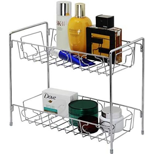  SimpleHouseware 2-Tier Spice Rack Kitchen Organizer Countertop Shelf, Chrome