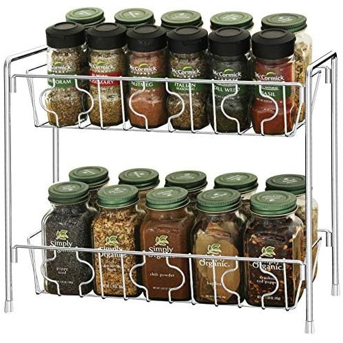  SimpleHouseware 2-Tier Spice Rack Kitchen Organizer Countertop Shelf, Chrome