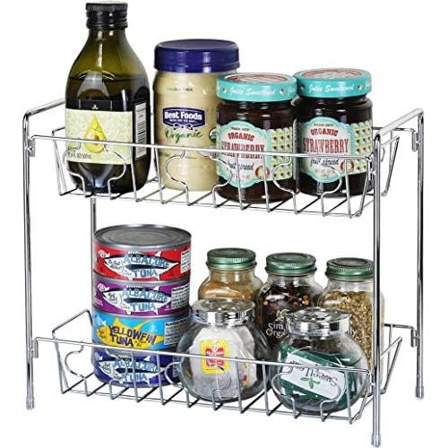  SimpleHouseware 2-Tier Spice Rack Kitchen Organizer Countertop Shelf, Chrome