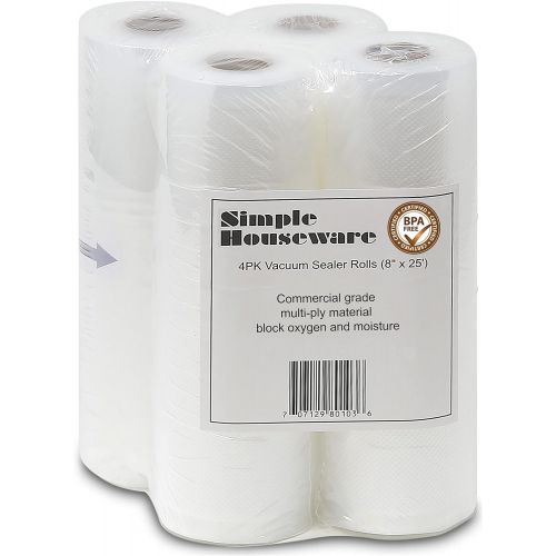  [아마존베스트]4 Pack - SimpleHouseware 8 x 25 Feet Vacuum Sealer Rolls Bags (total 100 Feet)