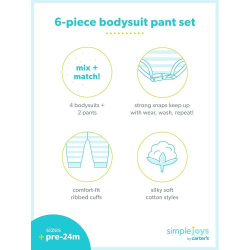  Simple Joys by Carters Baby Girls 6-Piece Bodysuits (Short and Long Sleeve) and Pants Set