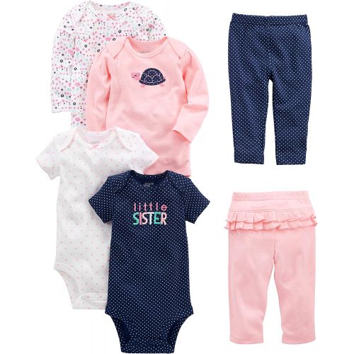  Simple Joys by Carters Baby Girls 6-Piece Bodysuits (Short and Long Sleeve) and Pants Set