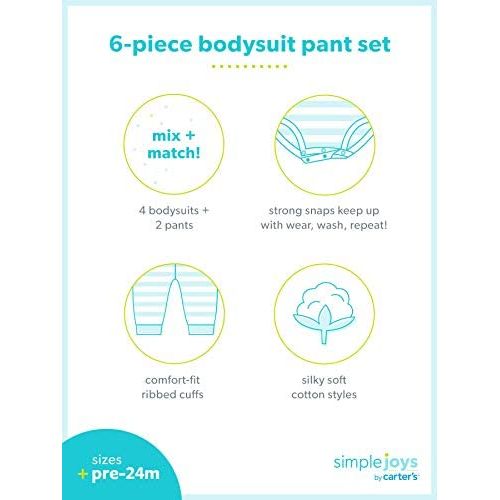  Simple Joys by Carters Baby Girls 6-Piece Bodysuits (Short and Long Sleeve) and Pants Set