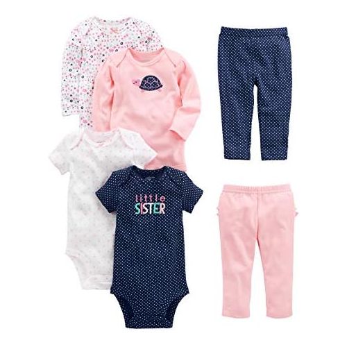  Simple Joys by Carters Baby Girls 6-Piece Bodysuits (Short and Long Sleeve) and Pants Set