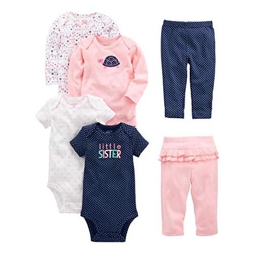  Simple Joys by Carters Baby Girls 6-Piece Bodysuits (Short and Long Sleeve) and Pants Set