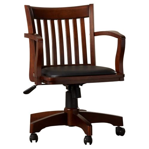  Simple Living Products Wood Bankers Desk Chair With Arms - Adjustable Height, Tilt Control, Swivel Seat And Dual Casters, Faux Leather Upholstered Seat (Espresso)