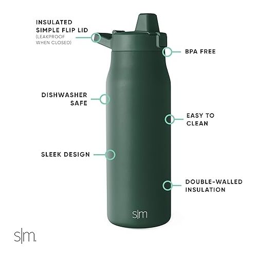  Simple Modern Filtered Water Bottle | Insulated Stainless-Steel Carbon Filter Travel Water Bottles | Reusable for Clean Drinking Water On The Go | 34oz, Forest