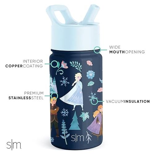  Simple Modern Disney Frozen Kids Water Bottle with Straw Lid | Reusable Insulated Stainless Steel Cup for Girls, School | Summit Collection | 14oz, Anna and Elsa