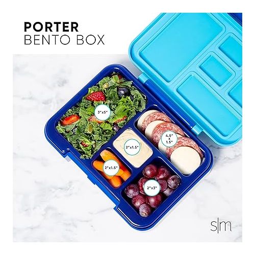  Simple Modern Bento Lunch Box for Kids | BPA Free, Leakproof, Dishwasher Safe | Lunch Container for Girls, Toddlers | Porter Collection | 5 Compartments | Unicorn Fields