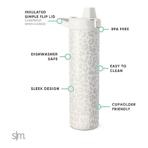  Simple Modern Filtered Water Bottle | Insulated Stainless-Steel Carbon Filter Travel Water Bottles | Reusable for Clean Drinking Water On The Go | 24oz, Cream Leopard