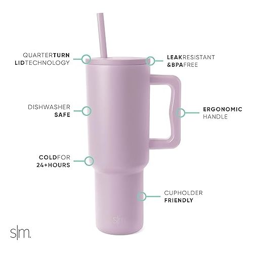  Simple Modern 40 oz Tumbler with Handle and Straw Lid | Insulated Cup Reusable Stainless Steel Water Bottle Travel Mug | Mothers Day Gifts for Mom Women Her | Trek Collection | Lavender Mist