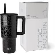 Simple Modern 30 oz Tumbler with Handle and Straw Lid | Insulated Cup Reusable Stainless Steel Water Bottle Travel Mug Cupholder Friendly | Gifts for Women Him Her | Trek Collection | Black Leopard