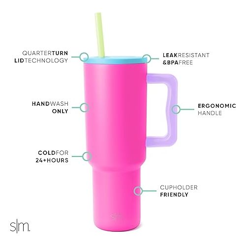  Simple Modern 40 oz Tumbler with Handle and Straw Lid | Insulated Reusable Stainless Steel Water Bottle Travel Mug Cupholder Use | Gifts for Women Men Him Her | Trek Collection | 40oz | 80s Mix