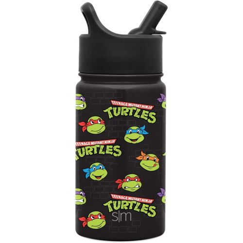  Simple Modern Kids Water Bottle with Straw Lid Insulated Stainless Steel Reusable Tumbler for Toddlers, Girls, Boys Summit Collection 14oz, TMNT Turtles Unite