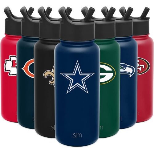  Simple Modern Officially Licensed NFL Water Bottle with Straw Lid Gifts for Men & Women Vacuum Insulated Stainless Steel 32oz Thermos Summit Collection