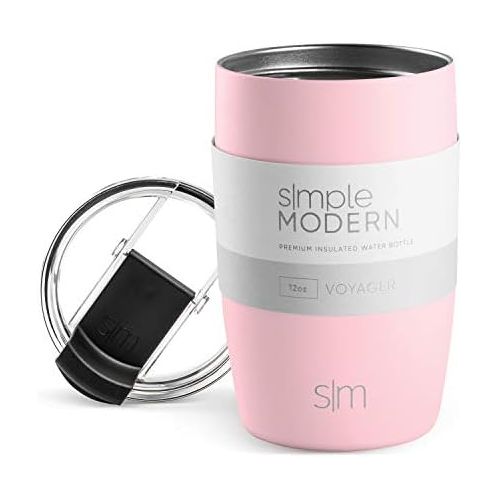  [아마존베스트]Simple Modern Voyager Insulated Travel Coffee Mug Tumbler with Straw and Clear Flip Lid Stainless Steel Thermos Cup, 12oz, Blush