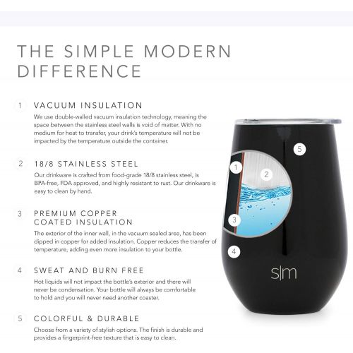  [아마존베스트]Simple Modern Spirit 12oz Wine Tumbler Glass with Lid - Vacuum Coffee Mug Stemless Cup 18/8 Stainless Steel - Midnight Black