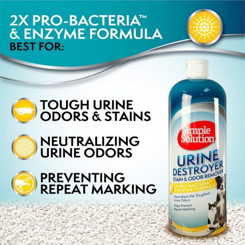  Simple Solution Pet Urine Destroyer | Enzymatic Cleaner with 2X Pro-Bacteria Cleaning Power | Targets Urine Stains and Odors