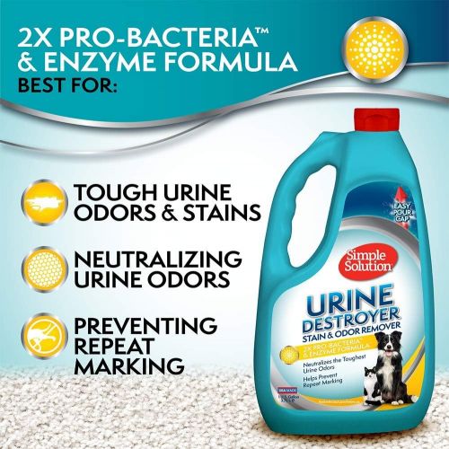  Simple Solution Pet Urine Destroyer Enzymatic Cleaner with 2X Pro-Bacteria Cleaning Power Targets Urine Stains and Odors 1 Gallon