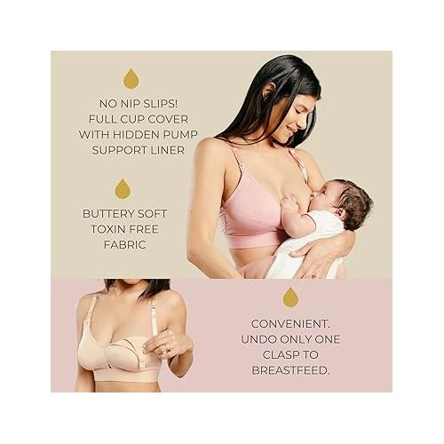  Supermom Pumping and Nursing Bra (2-Pack), Hands Free Maternity Bra for Breastfeeding, Comfortable Soft Breast Pump Bra with Simpleclasp, Nursing Bra Includes Cup Extender for Breast Pump