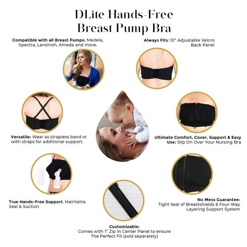  Simple Wishes DLITE Hands Free Pumping Bra, USA Company, Comfortable, Adjustable, Supportive (Black XS-L, 1-Pack)