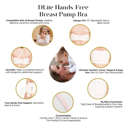  Hands Free Breast Pumping Bra | DLITE by Simple Wishes (by Moms for Moms) | Adjustable, Modest Cover and Tight Seal, Comfortable, Supportive | Soft Pink | Large/Plus