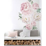 /SimpleShapes Peony Flowers Wall Sticker, Vintage Watercolor Peony Wall Stickers - Peel and Stick Removable Stickers