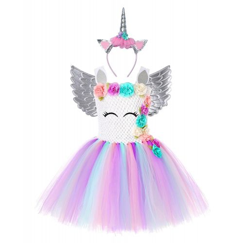  Simplecc Princess Party Dress for Girls Unicorn Dress Birthday Party with Headband Size 4T 5T 6T 7T 8T 9T 10T