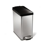 simplehuman 10 Liter / 2.6 Gallon Bathroom Slim Profile Trash Can, Brushed Stainless Steel with Plastic Lid