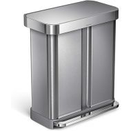 simplehuman 58 Liter / 15.3 Gallon Rectangular Hands-Free Dual Compartment Recycling Kitchen Step Trash Can with Soft-Close Lid, Brushed Stainless Steel