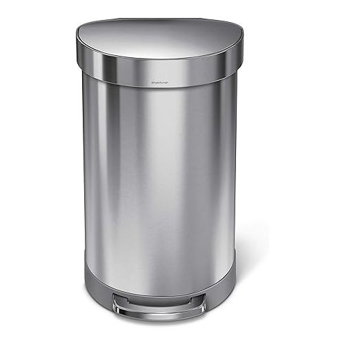 심플휴먼 simplehuman 45 Liter/ 12 Gallon Semi-Round Hands-Free Step Trash Can, Brushed