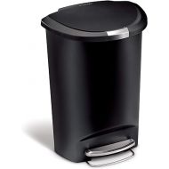 simplehuman 50 Liter / 13 Gallon Semi-Round Kitchen Step Trash Can with Secure Slide Lock, Black Plastic