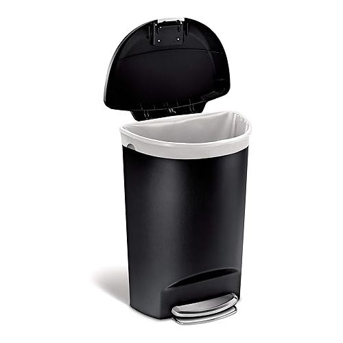 심플휴먼 simplehuman 50 Liter / 13 Gallon Semi-Round Kitchen Step Trash Can with Secure Slide Lock, Black Plastic