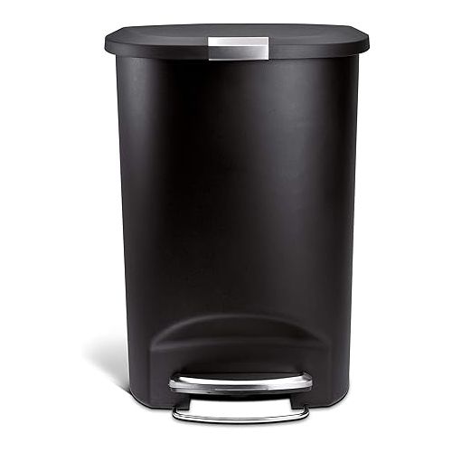 심플휴먼 simplehuman 50 Liter / 13 Gallon Semi-Round Kitchen Step Trash Can with Secure Slide Lock, Black Plastic