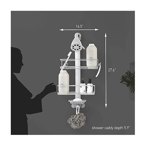 심플휴먼 simplehuman Adjustable Shower Caddy, Stainless Steel and Anodized Aluminum