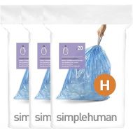 simplehuman Code H 60 Count, Genuine Custom Fit Liners, Drawstring Trash Bags in Dispenser Packs, 30-35 Liter / 8-9.2 Gallon, Blue