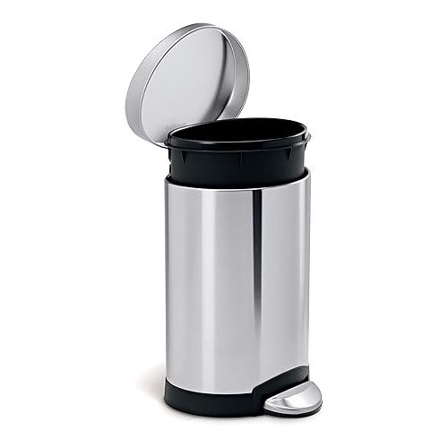 심플휴먼 simplehuman 6 Liter / 1.6 Gallon Semi-Round Bathroom Step Trash Can, Brushed Stainless Steel