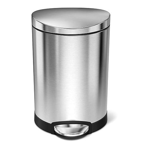 심플휴먼 simplehuman 6 Liter / 1.6 Gallon Semi-Round Bathroom Step Trash Can, Brushed Stainless Steel