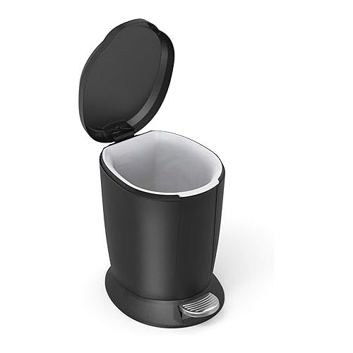 심플휴먼 simplehuman 6 Liter / 1.6 Gallon Compact Plastic Round Bathroom Step Trash Can, Black