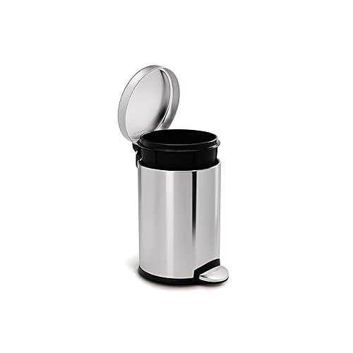 심플휴먼 simplehuman 4.5 Liter / 1.2 Gallon Round Bathroom Step Trash Can, Brushed Stainless Steel