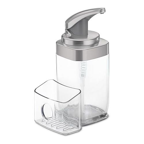 심플휴먼 simplehuman 22 oz. Square Push Pump Soap Dispenser with Sponge Caddy, Brushed Nickel