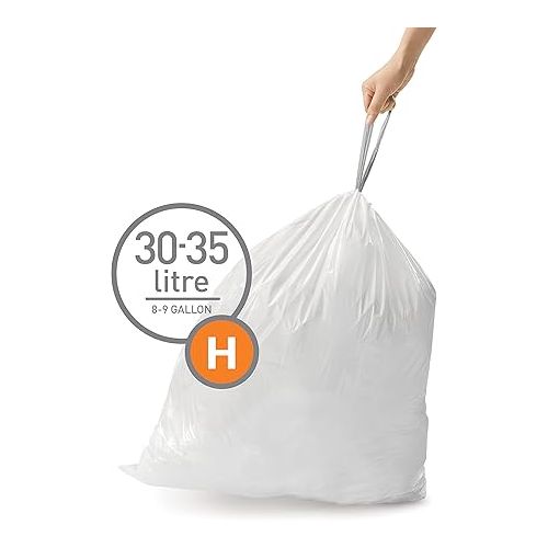 심플휴먼 simplehuman Code H Custom Fit Drawstring Trash Bags in Dispenser Packs, 100 Count, 30-35 Liter / 8-9.2 Gallon, White