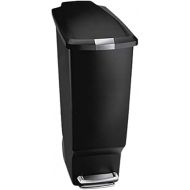 simplehuman 40 Liter / 10.6 Gallon Slim Kitchen Step Trash Can With Secure Slide Lock, Black Plastic