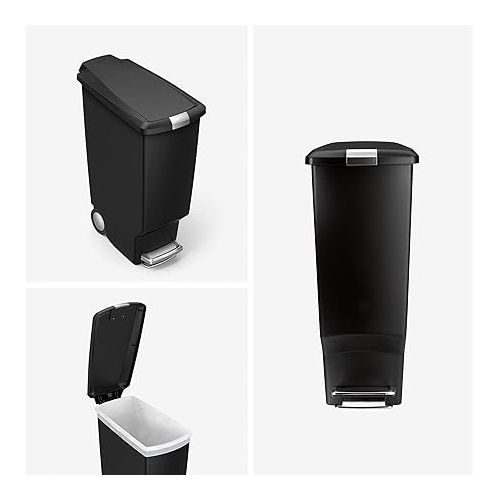 심플휴먼 simplehuman 40 Liter / 10.6 Gallon Slim Kitchen Step Trash Can With Secure Slide Lock, Black Plastic