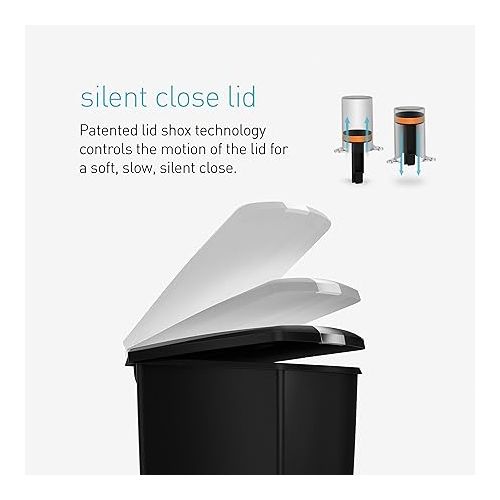 심플휴먼 simplehuman 40 Liter / 10.6 Gallon Slim Kitchen Step Trash Can With Secure Slide Lock, Black Plastic