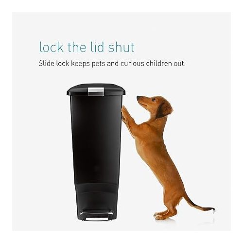 심플휴먼 simplehuman 40 Liter / 10.6 Gallon Slim Kitchen Step Trash Can With Secure Slide Lock, Black Plastic